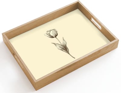 Dienblad hout 40x30 cm - Schootdienblad - Illustratie - Tulp - Zwart - Borrelplank rechthoek - Plateau dienbladen