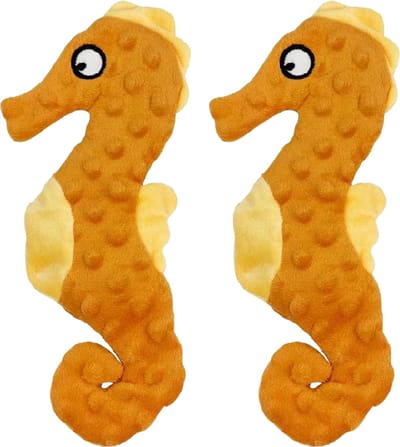 VEDIC® - Zeepaardje Oranje Honden Knuffel - Piepspeelgoed - 2 Stuks - Geen pluche vulling - 26CM