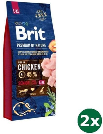 2x15 kg Brit premium by nature senior large / xl breed hondenvoer