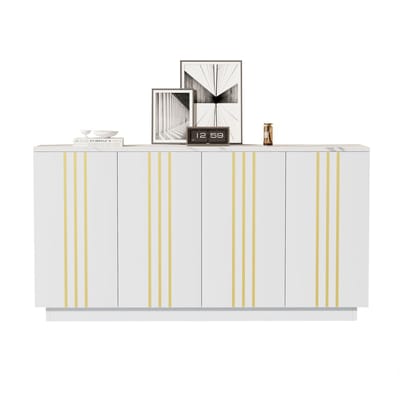REDOM - Sideboard - 4 Deuren En Verstelbare Indeling - Minimalistisch - Woonkamer - Spaanplaat - Wit-Goud - 35 X 140 X 70 Cm