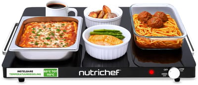 NutriChef Elektrisch Warmhoudplaat - Glazen Oppervlak - Instelbare Temperatuur - Zwart