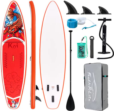 FUNWATER SUPFR01D – Opblaasbare SUP plank rode koi karper design 335x82x15 cm – 3 vinnen – Chinees kunst design