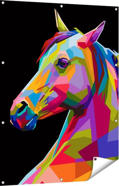 Gards Tuinposter Kleurrijke Paardenkop - Paard - Abstract - 90x120 cm - Tuindoek - Tuindecoratie - Wanddecoratie buiten - Tuinschilderij