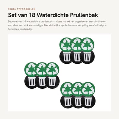 Dailygoods- Prullenbak Sticker Waterdicht - 18 Stuks - Vuilnisemmerstickers - Recyclingstickers - Zelfklevend - PVC Gecoat - Afvalstickers