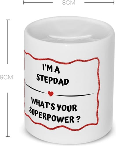 Akyol - i'm a stepdad what's your superpower? Spaarpot - Papa - super stiefvader - vader cadeautjes - vaderdag - verjaardag - geschenk - kado - 350 ML inhoud
