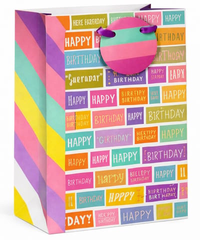 Cadeautas L A4 Verjaardag Happy Birthday - Grote luxe Geschenktas - Cadeauzak - Geschenkzak - 26cmx12cmx32cm