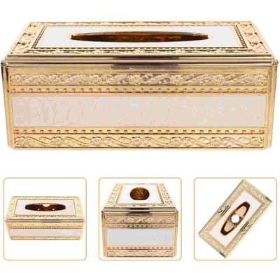 Organisateurs de mouchoirs Boîtes de rangement Incrusté d'or et de jade Décor de boîte Distributeur de serviettes en papier Serviette de bureau Acrylique doré Bureau beige