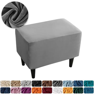 Voetenbankhoes Elastisch Zilvervos Velours Tijger Krukhoes Bijpassende Voetenbankhoes Stofdichte Hoes 55*35*20CM donkergrijze kleur