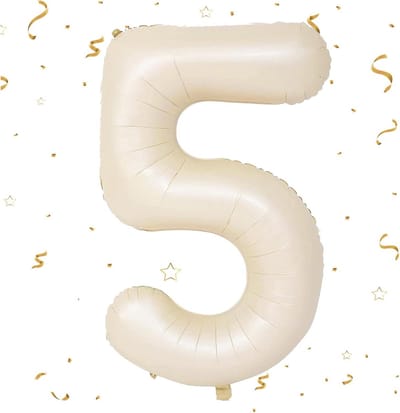 Gigantische Folieballon Cijfer 5 Beige 102 cm voor Feestdecoratie