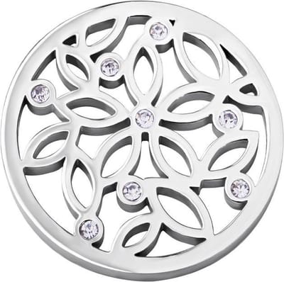 Quiges - Munthouder Munt 33mm RVS met Zirkonia Bloemen Zilverkleurig - EPR088
