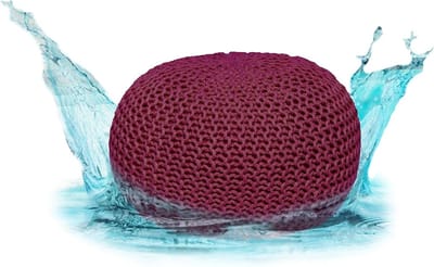 Zitpoef Gebreid - Ottomaan Buiten - Ontspannen Zitten - Waterproof Gemaakt - 55 cm Diameter - Bordeaux
