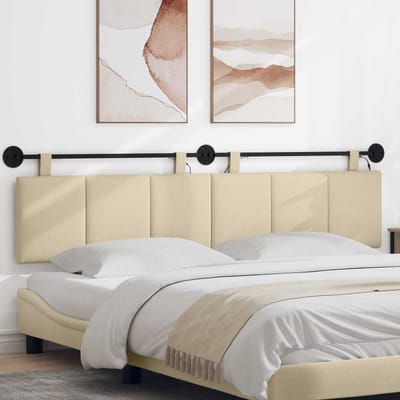 vidaXL - Hangend - hoofdbord - Met - LED-verlichting - Crèmekleurig - Stof