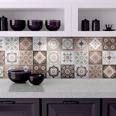 Zelfklevende tegelmuurstickers voor keuken en badkamer - 15 cementtegelstickers EZEIZA - 15 stickers 15x15cm