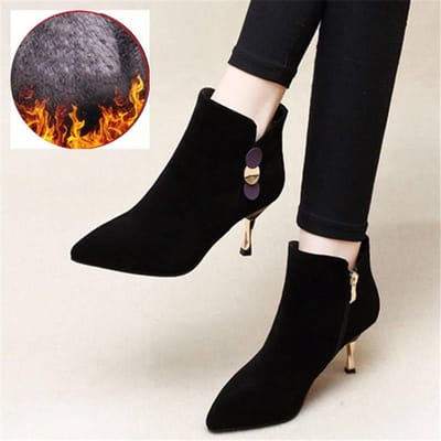 Enkellaarsjes voor Dames Herfst Winter Hoge Hakken Puntige Neus Dames Schoenen Mode Stiletto Korte Laarsjes 34
