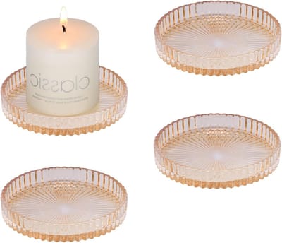 Set van 4 Transparante Glazen Kaarsplaten voor Pijlerkaarsen - Decoratieve Kaarsenhouders voor Feestjes, Bruiloften en Kerstmis - Ideaal voor Tafeldecoratie en Cadeaus