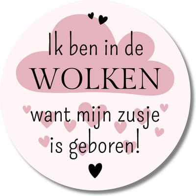 20 x Sticker Zusje Geboren | Roze | 40 mm | Geboorte Meisje | Trakteren Zus Broer