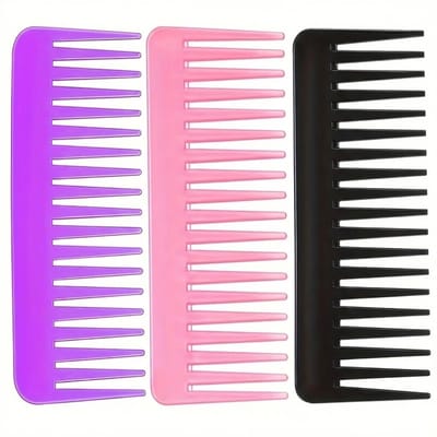 Gemengde kleur grove kam set – 3 delige kunststof brede tand kammen – lichtgewicht haar kammen voor dames en heren – geschikt voor ontklitten en dagelijks gebruik
