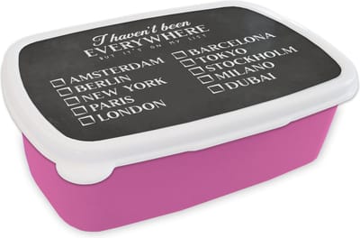 Broodtrommel Roze - Lunchbox - Brooddoos - Spreuken - Quotes - I haven't been everywhere but it's on my list - Amsterdam - 18x12x6 cm - Kinderen - Meisje