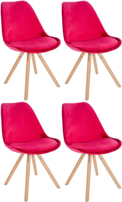 CLP Sofia Set van 4 Eetkamerstoelen - Zonder armleuning - Velvet - Fluweel - rood natura (ronde)