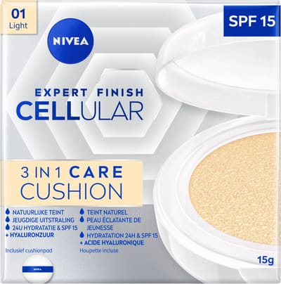NIVEA Hyaluronzuur Cellular Filler 3in1 Care Cushion Light - Foundation - SPF 15 - Met hyaluronzuur en collageen - Gezichtsverzorging - 15 gr.