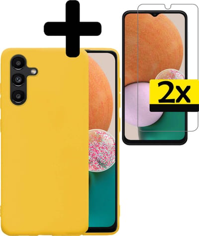 Hoesje - Met 2x Screenprotector - Geschikt voor Samsung Galaxy A13 5G - Sterk & Shockproof - Back Cover - Siliconen Case - Telefoon Hoes - Telefoonhoesjes - Geel