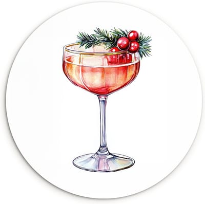 WallCircle® Wandcirkel 30x30 cm - Muurcirkel Cocktail - Feest - Winter - Decoratie - Muurdecoratie woonkamer - Wanddecoratie keuken - Kamer decoratie accessoires - Ronde schilderijen