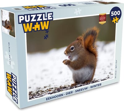 Puzzel Eekhoorn - Dier - Sneeuw - Winter - Legpuzzel - Puzzel 500 stukjes - Kerst - Cadeau - Kerstcadeau voor mannen, vrouwen en kinderen
