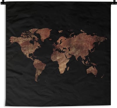 Wandkleed - Wereldkaart - Vintage - Bruin - 120x120 cm - Wandtapijt