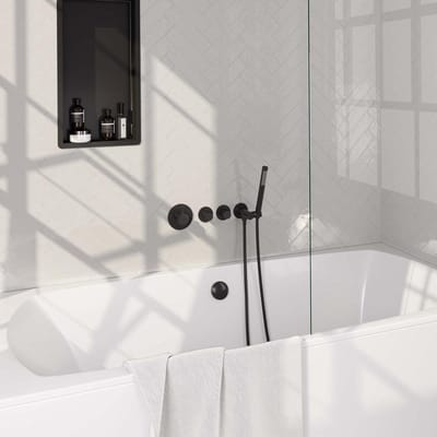Brauer Black Carving Thermostatische Inbouw Badkraan Badvulcombinatie - Staaf - Doucheslang - Wandaansluitbocht - Handdouche - Mat Zwart