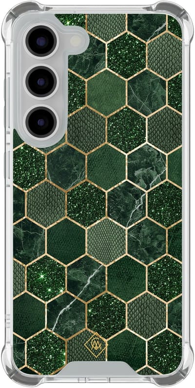 Casimoda® hoesje - Geschikt voor Samsung Galaxy S23 - Kubus Groen - Shockproof case - Extra sterk - TPU/polycarbonaat - Groen, Transparant