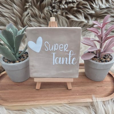 Robuust Wenstegeltje "Super tante" – Hip trendy tegeltje – 10x10 cm – Cadeau voor een tante of zwangerschaps aankondiging – Stijlvol en Persoonlijk Woonaccessoire - Zomaar - Deco – Trendy nu