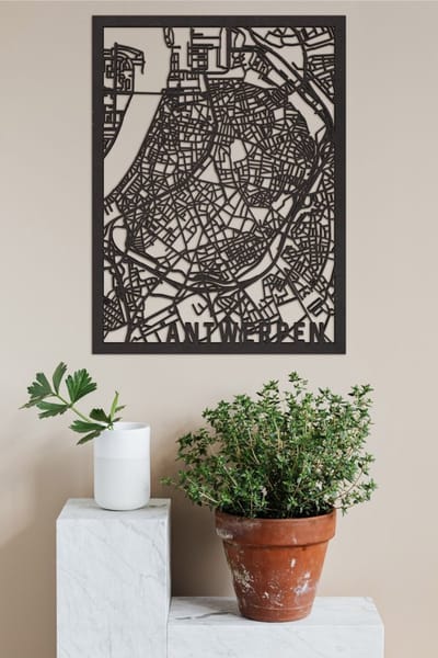 Houten Stadskaart Antwerpen Zwart Mdf 30x40cm Wanddecoratie Voor Aan De Muur City Shapes