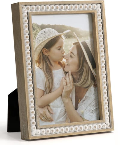 Dailygoods- Fotolijst 10 x 15 cm Boho - Houten Fotolijst - Rustieke Lijst - Wanddecoratie - Kralenversiering - Boerderijstijl - Fotoframe
