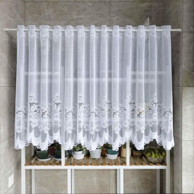 EXCITAT Valletjes gordijnen - Korte gordijnen - Vintage gordijn - Transparant tule geborduurd gordijn - Landelijke stijl - Kant - 100 x 90 cm - Wit - Zonder roede
