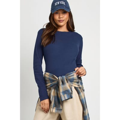 boohoo Dames Zwangerschaps Basic Rib met lange mouwen longline getailleerde top | Marineblauw | Maat: 36