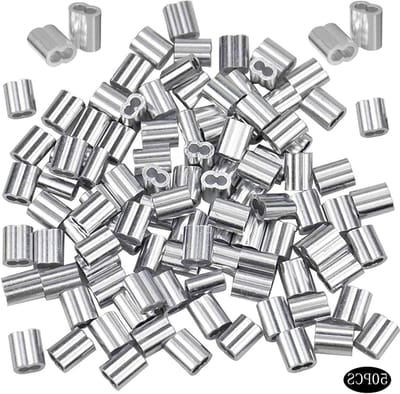 Dailygoods- Draadkabel 50 Stuks - Aluminium Kabeldraad - Zilveren Krimpring-Hulsklem - Geschikt voor Hondentouw/Waslijn - Diameter 8 mm - Laag Gewicht/Hoge Prestaties - Staaldraad