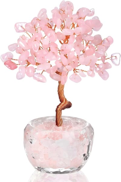 Handgemaakte Rozenkwarts Kristallen Boom voor Thuis en Kantoor Decoratie, Chakra Boom, Geluks Geschenk voor Vrouwen, Verjaardagscadeau, Spirituele Decoratie, Natuurlijke Edelsteen