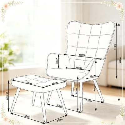 Fauteuil – Relaxstoel Met Hocker – Comfortabel Met Hoge Rugleuning En Armleuningen – Voor Woonkamer En Slaapkamer – Corduroy Crèmewit