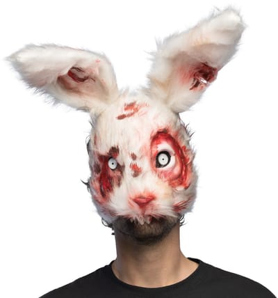Boland - Pluchen masker Bloederig konijn Wit - Volwassenen - Konijn - Monster - Zombie - Cosplay - Verkleedaccessoire