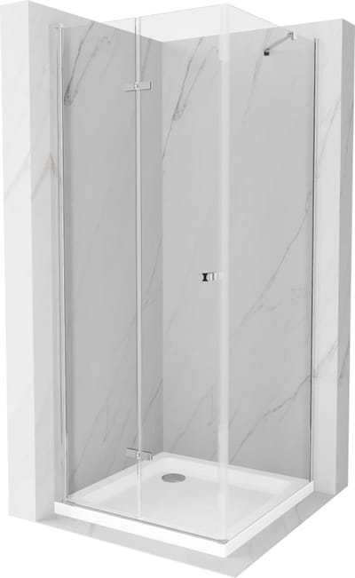 Mexen Lima opvouwbare douchecabine 80 x 80 , transparant, chroom + Flat douchebak - 856-080-080-01-00-4010