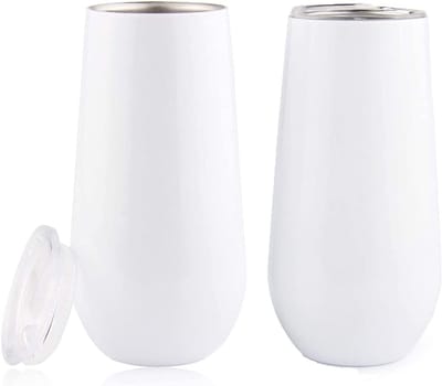 Set van 2 RVS Wijn- en Champagneglazen met Deksel - Geïsoleerde 170ml Beker voor Feestjes, Reizen en Thuisgebruik