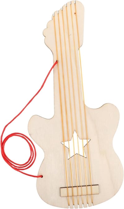 Houten Gitaar Knutselset - Muziek Speelgoed Instrument - Creatief Knutselen - DIY Personaliseren - 32.5 x 14.2 cm - Beige