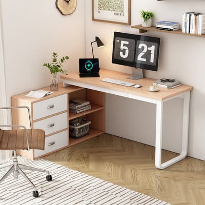 STILVORA Bureau - Eenvoudig Schrijftafel Met 3 Lades En 2 Open Vakken - Compact Modern Design Voor Thuiswerk En Kantoor - MDF;Metaal - 135x50 cm - Naturel