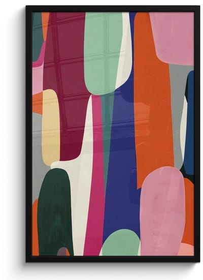 Poster in lijst - Fotolijst 60x90 cm - Posters - Vormen - Ritmisch - Kleuren - Abstract - Posterlijst zwart - Decoratie - Wanddecoratie woonkamer - Muurdecoratie slaapkamer