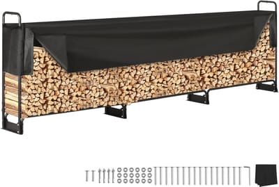 Brandhout Rek - Brandhoutrek - Houtopslag Binnen - Houtopslag - Houtrek - Haardhoutrek Binnen - Haardhout Opslag - Haardhout Rek - Haardhoutrek Buiten - 600D Oxford waterdichte hoes - 52x12x46 inch - Zwart