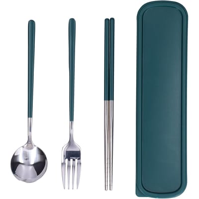 3 Stuks/Set Roestvrij Staal Verf Servies Set Eetstokjes Lepel Vork Kit voor Keuken KantoorGroen gray