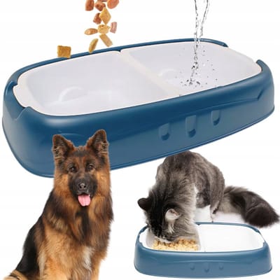 OUYAYING Serie - Dubbele Voerbak voor Honden/Katten - Verwijderbare Bakjes - Blauw