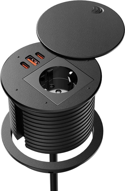 Retractable Socket with USB C PD 35W and 2 USB-C 30W - Sleek Recessed Design
