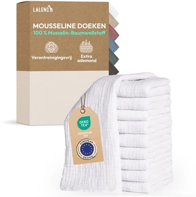 Laleni - Set van 10 Hydrofiele Doeken - Baby - 100% Katoen - 70x70 cm - Wit - Set van 20