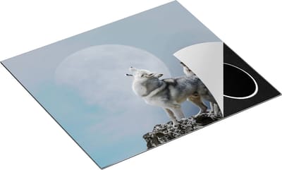 Chefcare Inductie Beschermer Twee Wolven Die Huilen tijdens Volle Maan - 60x50 cm - Afdekplaat Inductie - Kookplaat Beschermer - Inductie Mat